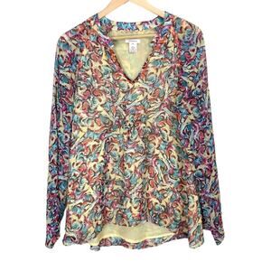 Sundance 100% Silk Multicolored Swirl Long Sleeve V-Neck Blouse Size Medium